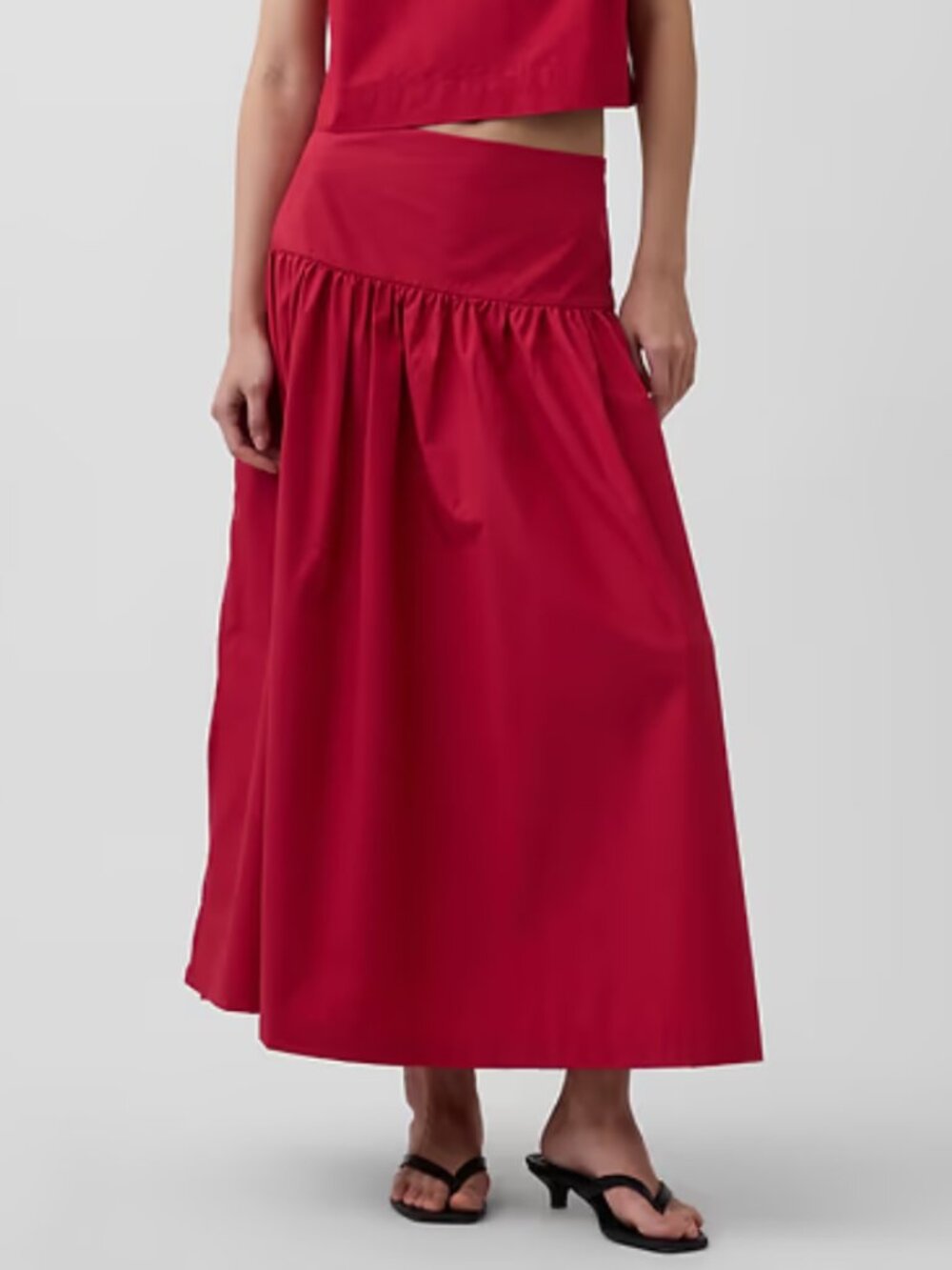 New Gap cotton poplin drop waist maxi skirt red size Large Tall